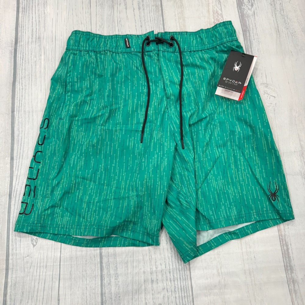 NWT Spyder‎ Swim Shorts XL Bathing Suit Green 9" Mens